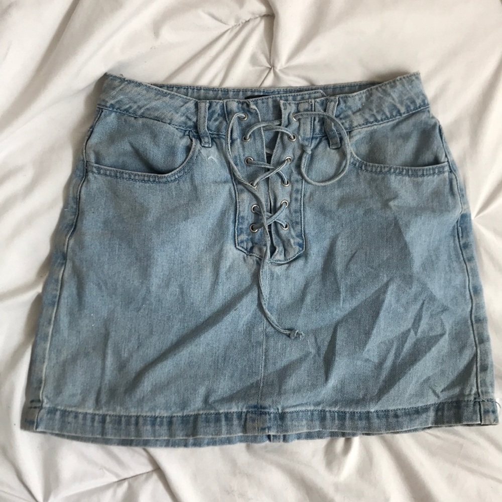 jean lace up skirt